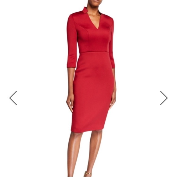 Badgley Mischka Scuba Dress Size 10 Deep Red Lined Workwear Professional - Picture 1 of 12